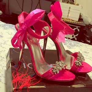 Pink diamond toe strap heels